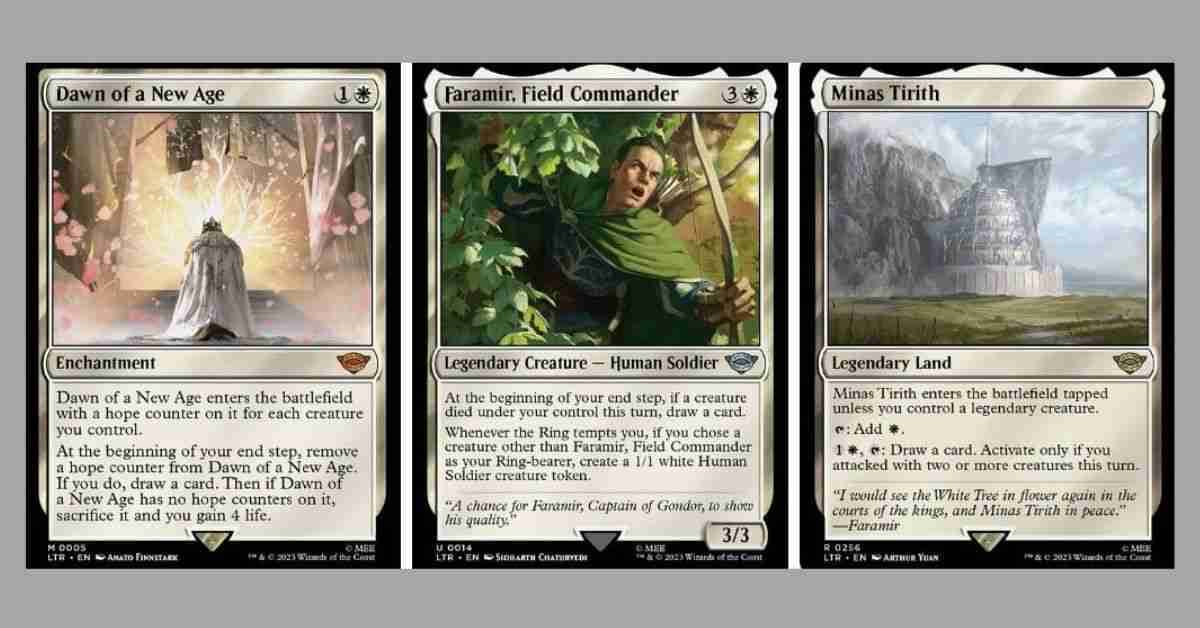 3 mono white cards from Magic: the Gathering Lord of the Rings set