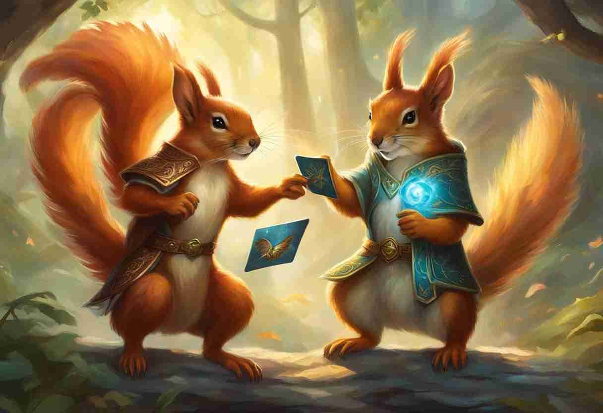 MTG 2 reddish brown squirrels in regal garb playing cards