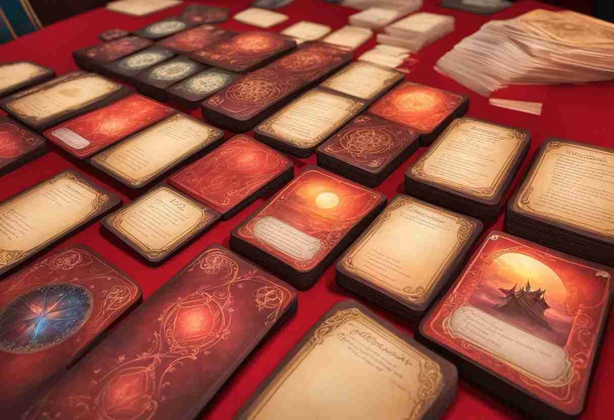 Magical red cards on a red tabletop