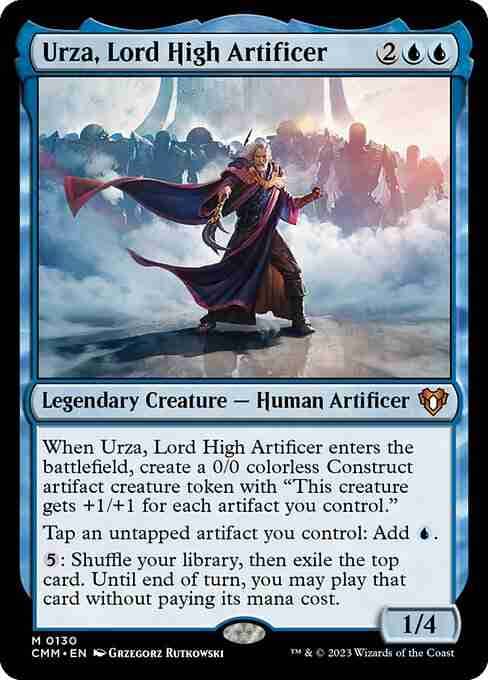MTG Urza, Lord High Artificer card, top of the list of best mono blue commanders