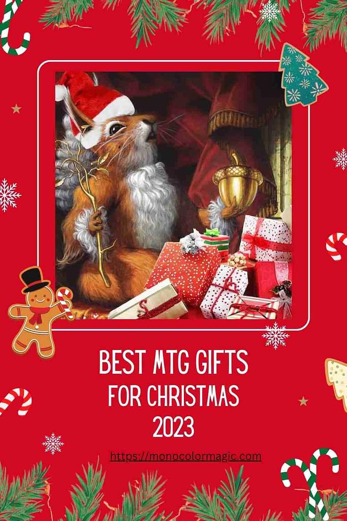 mtg squirrel with santa hat and gifts pin image